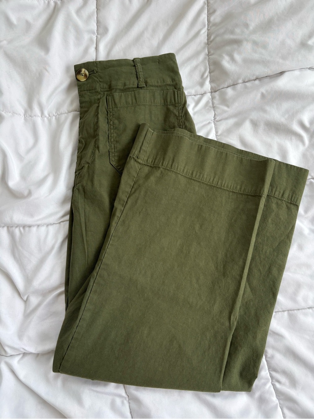 Maeve Anthropologie The Colette Olive Green Wide-Leg Cropped Pants Sz 28 - Picture 4 of 4
